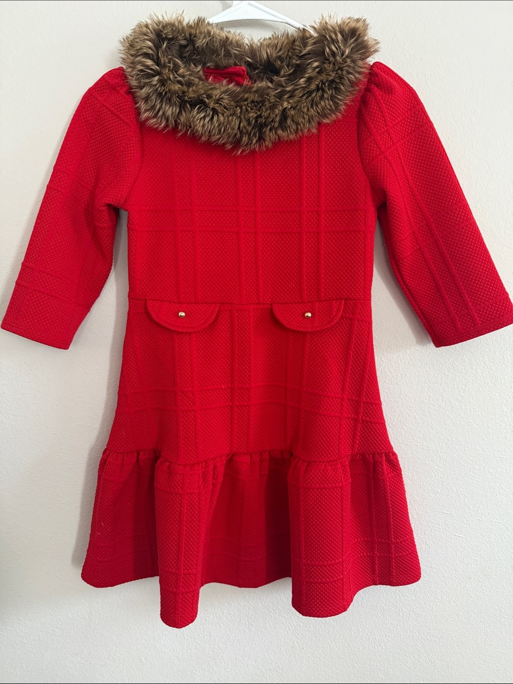 Janie and Jack Red Knit Dress with Faux Fur Collar -929